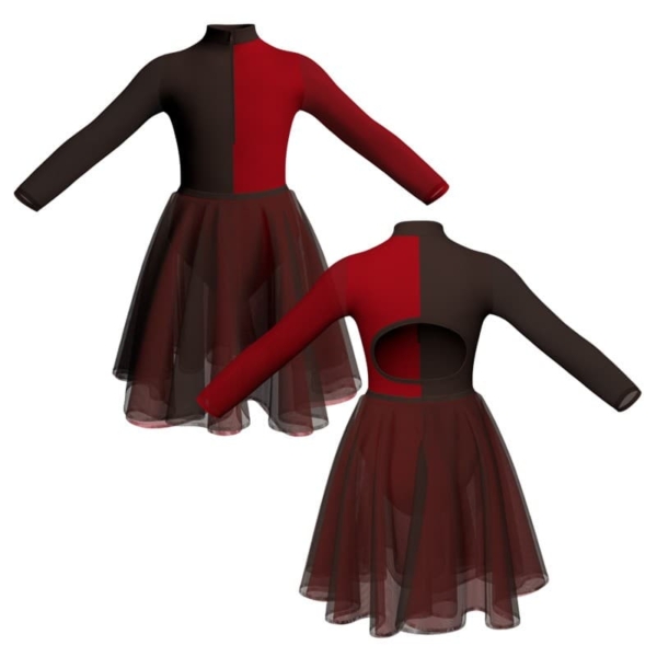 costume danza bicolor maniche lunghe con inserto veh3095t