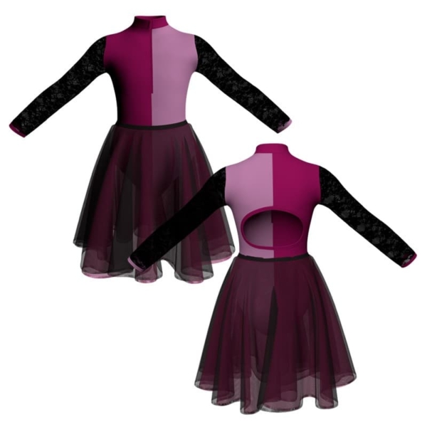 costume danza bicolor maniche lunghe con inserto veh3095t1