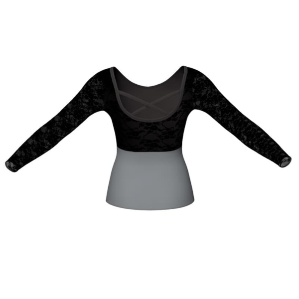 t shirt top bicolore maniche lunghe con inserto in pizzo o rete mlg2283