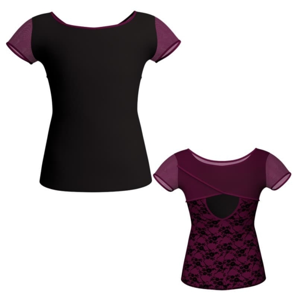 t shirt top in belen pro manica corta con inserto trasparente mba2081