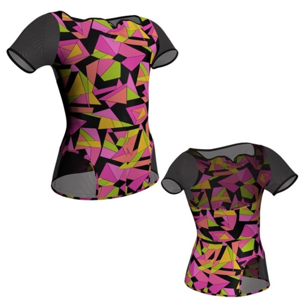 t shirt top in lycra fantasy manica corta con inserto in rete trasparente mfr111