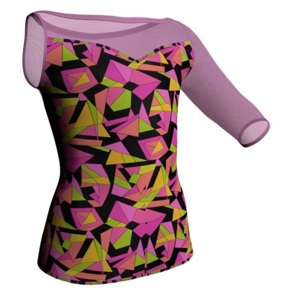 t shirt top in lycra fantasy monospalla con inserto in rete trasparente mfr105sst2