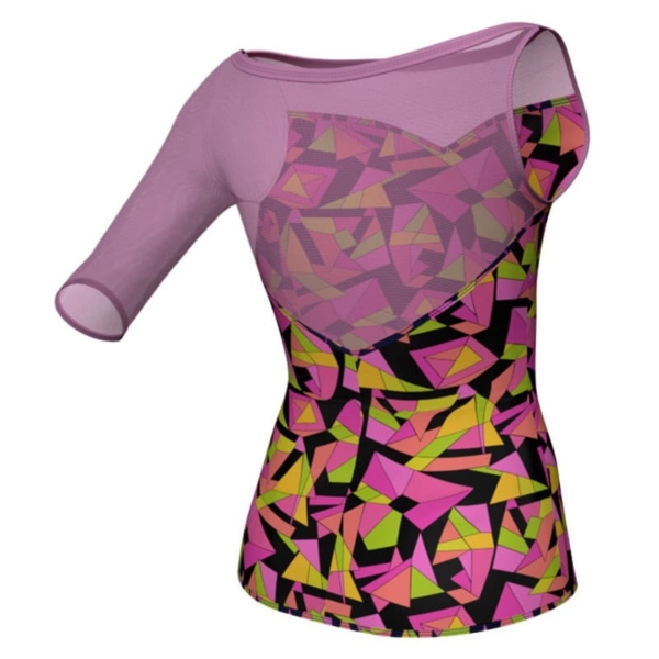 t shirt top in lycra fantasy monospalla con inserto in rete trasparente mfr105sst3