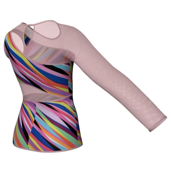 t shirt top in lycra fantasy monospalla con inserto in rete trasparente mfr108ss3