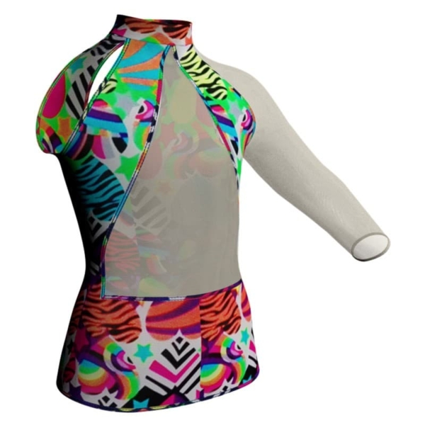 t shirt top in lycra fantasy monospalla con inserto in rete trasparente mfr119sst