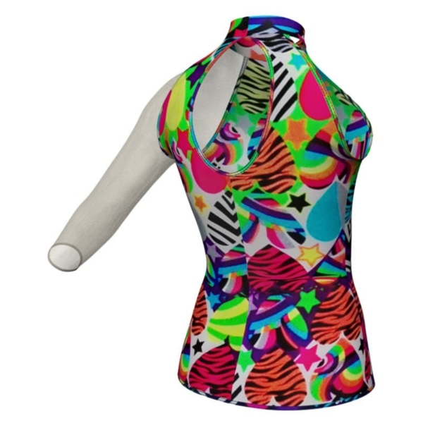 t shirt top in lycra fantasy monospalla con inserto in rete trasparente mfr119sst1