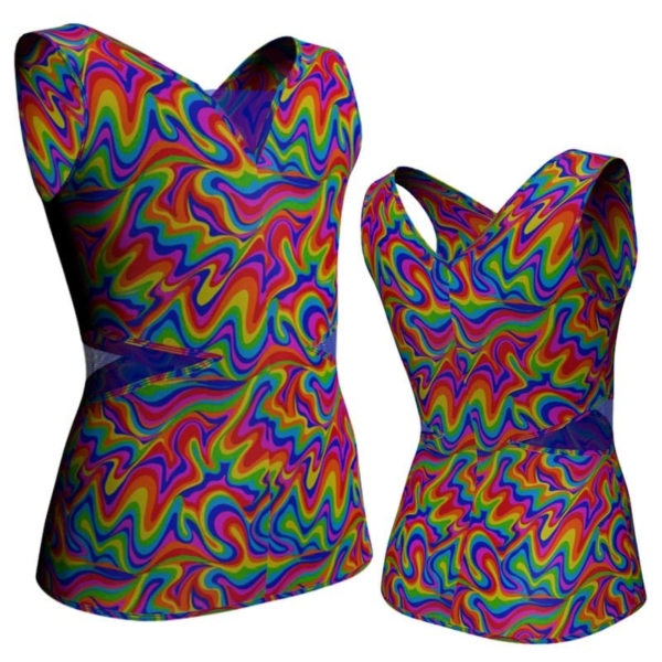 t shirt top in lycra fantasy senza maniche con inserto in rete trasparente mfr115sst1