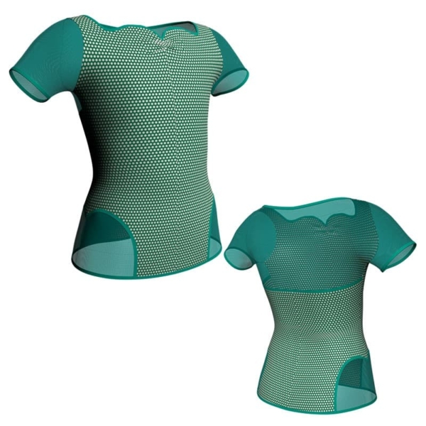 t shirt top in lycra stampata manica corta con inserto in rete trasparente msb111