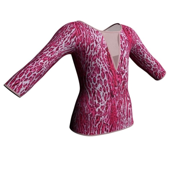 t shirt top in lycra stampata maniche 3 4 con inserto in rete trasparente msb116