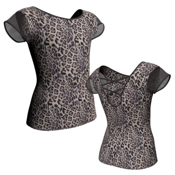 t shirt top in lycra stampata maniche aletta con inserto in rete trasparente msb216t