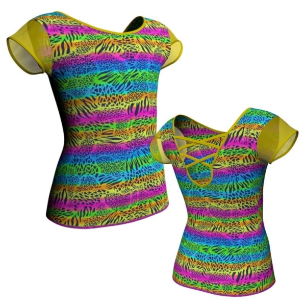 t shirt top in lycra stampata maniche aletta con inserto in rete trasparente msb216t1