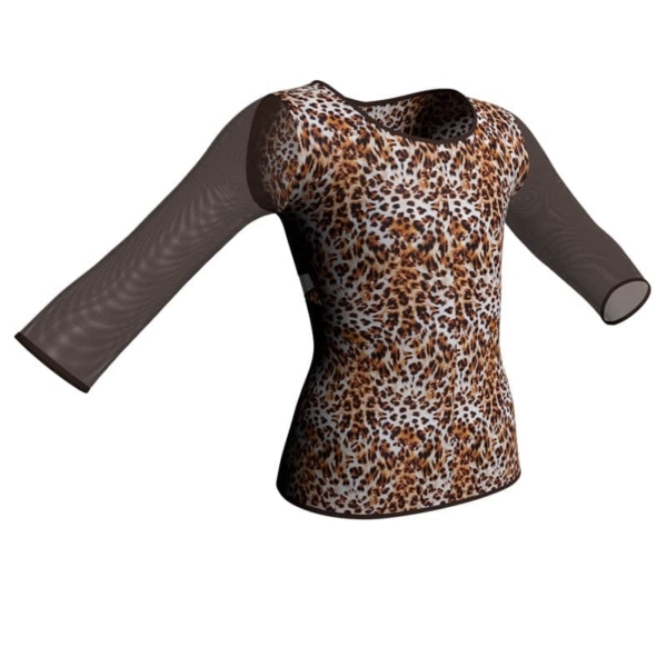 t shirt top in lycra stampata maniche lunghe con inserto in rete trasparente msb102