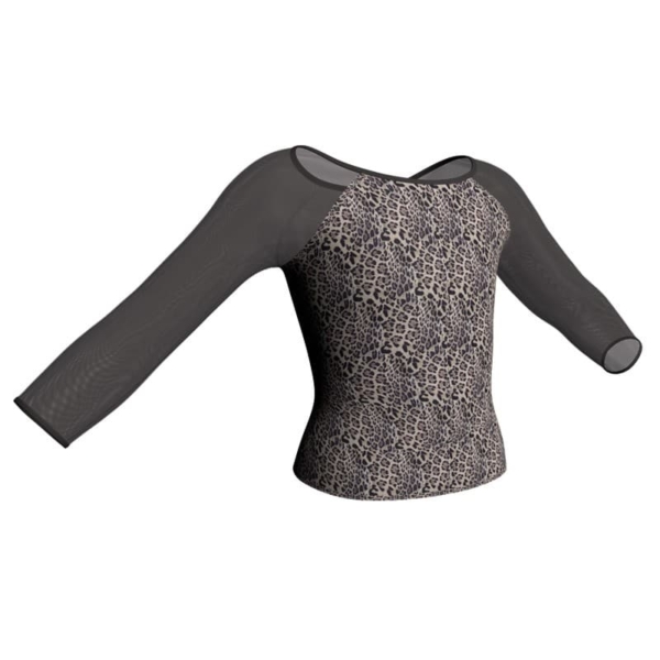 t shirt top in lycra stampata maniche lunghe con inserto in rete trasparente msb2052