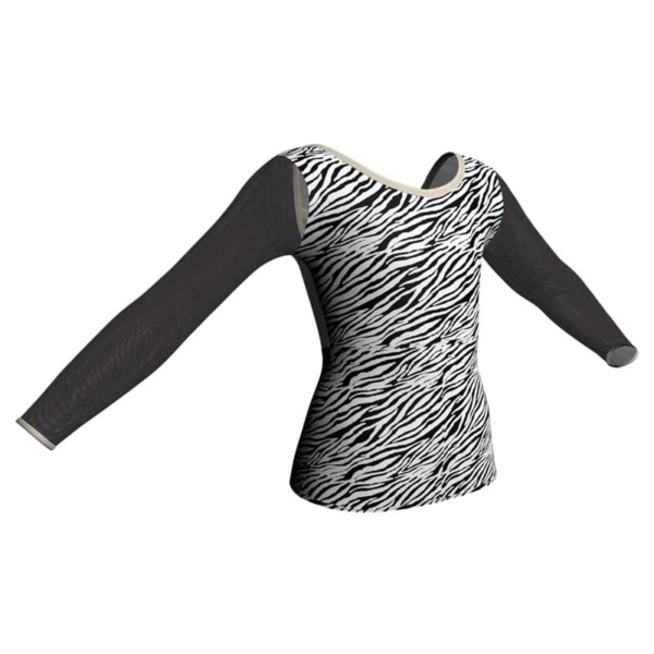 t shirt top in lycra stampata maniche lunghe con inserto in rete trasparente msb228