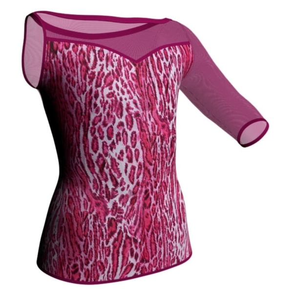 t shirt top in lycra stampata monospalla con inserto in rete trasparente msb105sst