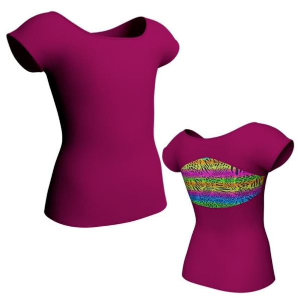 t shirt top maniche aletta con inserto in lycra stampata mda211