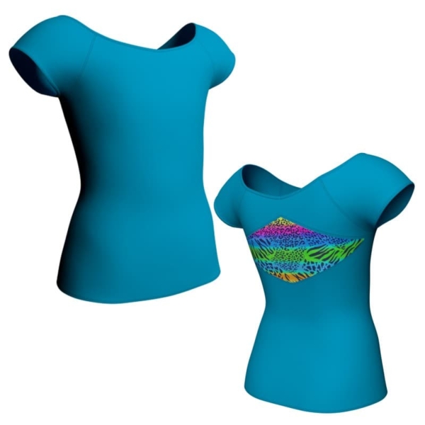 t shirt top maniche aletta con inserto in lycra stampata mda240