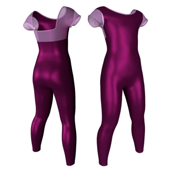 tuta danza in lurex maniche aletta con inserto trasparente txr231