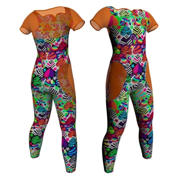 tuta danza in lycra fantasy manica corta con inserto trasparente trasparente tfr111