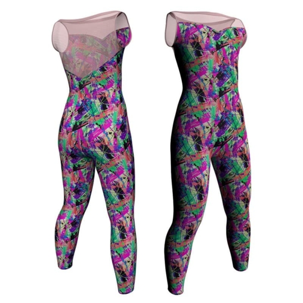 tuta danza in lycra fantasy senza maniche con inserto trasparente trasparente tfr105ss1