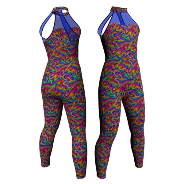 tuta danza in lycra fantasy senza maniche con inserto trasparente trasparente tfr107