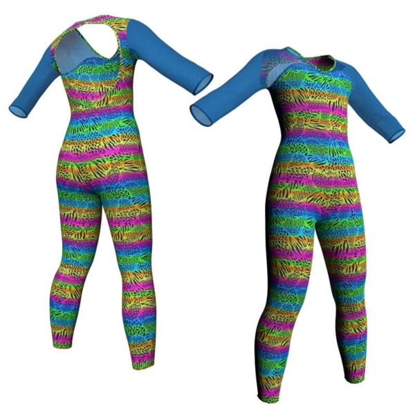 tuta danza in lycra stampata maniche 3 4 con inserto trasparente tsb126sst1