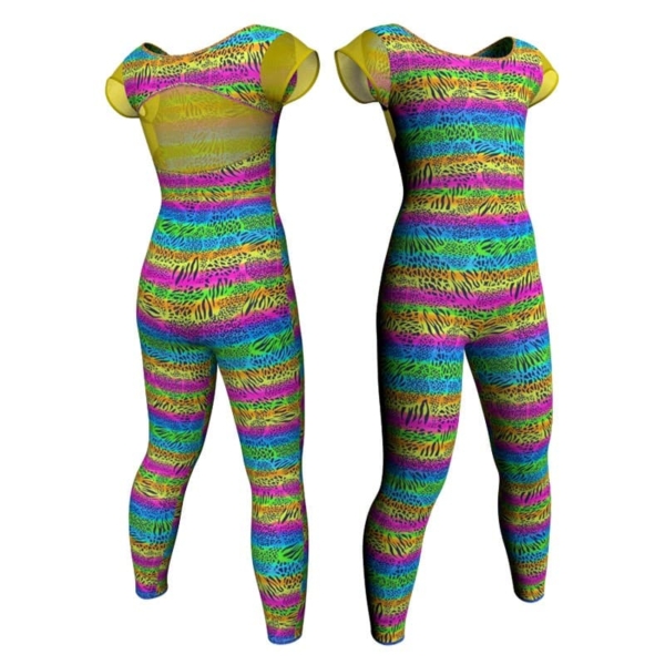 tuta danza in lycra stampata maniche aletta con inserto trasparente tsb2111 1