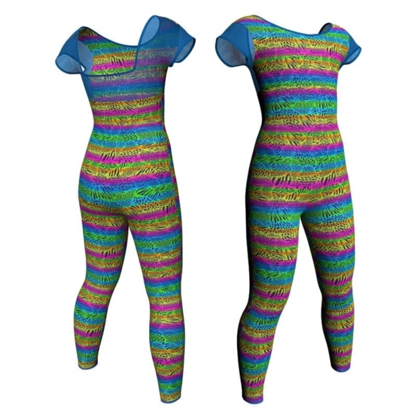 tuta danza in lycra stampata maniche aletta con inserto trasparente tsb231