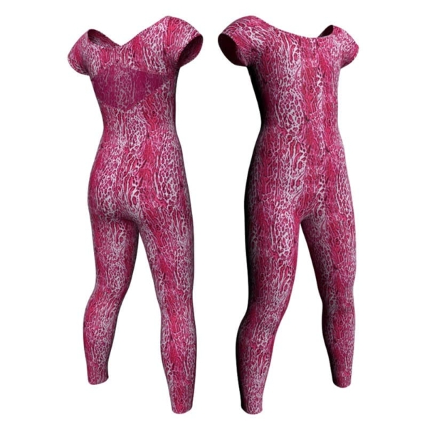 tuta danza in lycra stampata maniche aletta con inserto trasparente tsb2401