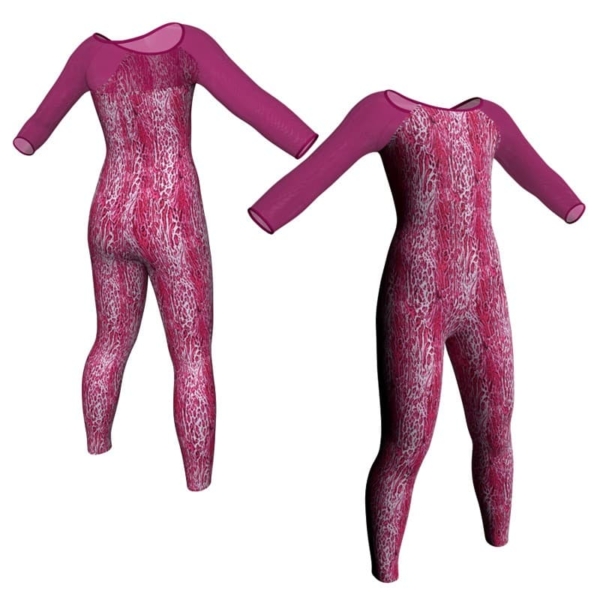 tuta danza in lycra stampata maniche lunghe con inserto trasparente tsb205