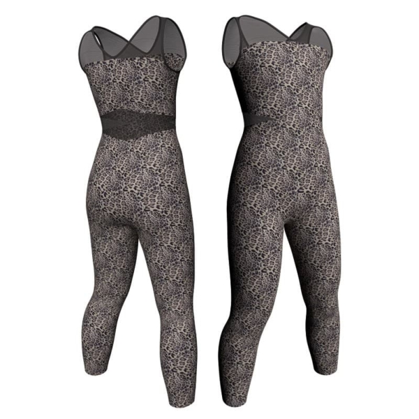 tuta danza in lycra stampata senza maniche con inserto trasparente tsb101