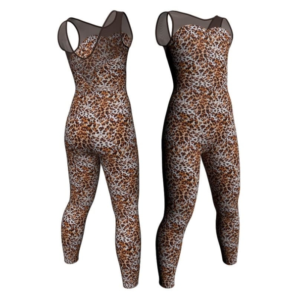 tuta danza in lycra stampata senza maniche con inserto trasparente tsb103