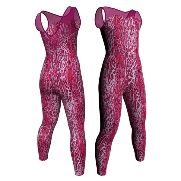 tuta danza in lycra stampata senza maniche con inserto trasparente tsb1031