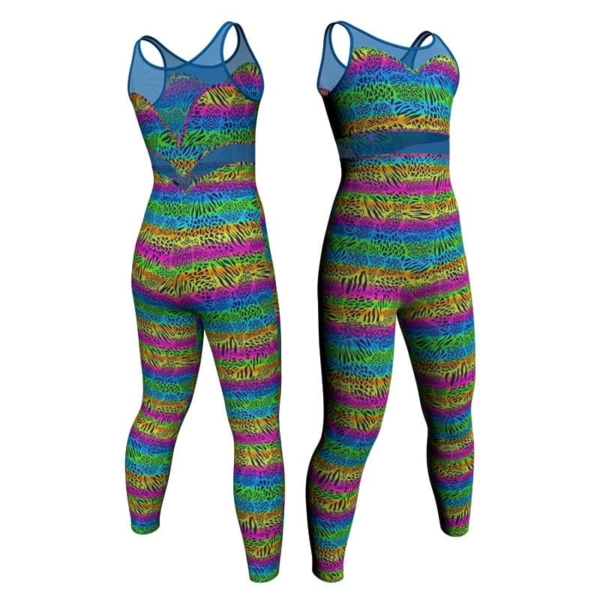 tuta danza in lycra stampata senza maniche con inserto trasparente tsb106