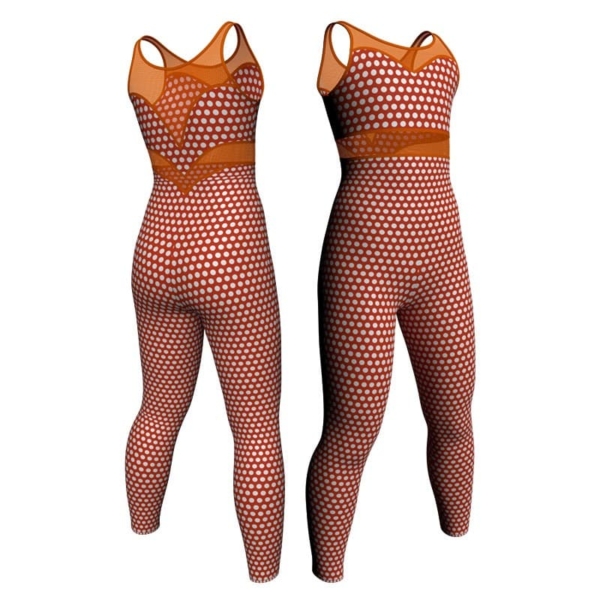 tuta danza in lycra stampata senza maniche con inserto trasparente tsb1061