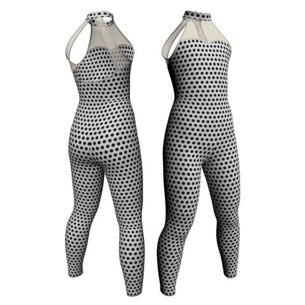 tuta danza in lycra stampata senza maniche con inserto trasparente tsb107