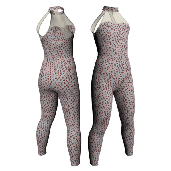 tuta danza in lycra stampata senza maniche con inserto trasparente tsb1071