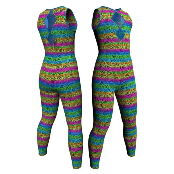 tuta danza in lycra stampata senza maniche con inserto trasparente tsb114