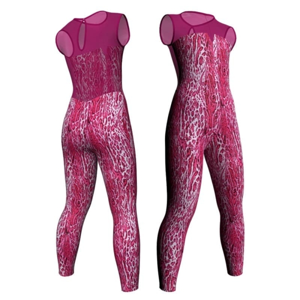 tuta danza in lycra stampata senza maniche con inserto trasparente tsb1231