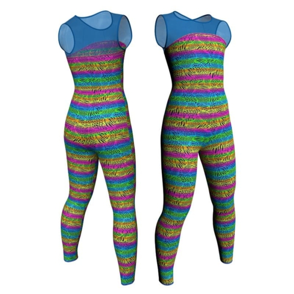 tuta danza in lycra stampata senza maniche con inserto trasparente tsb2191