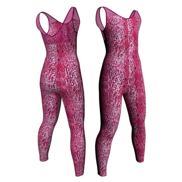 tuta danza in lycra stampata senza maniche con inserto trasparente tsb2201