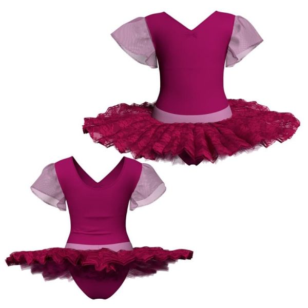 tutu ballerina con inserto e maniche a volant in rete o pizzo tub2800