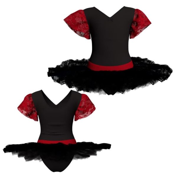 tutu ballerina con inserto e maniche a volant in rete o pizzo tub280045