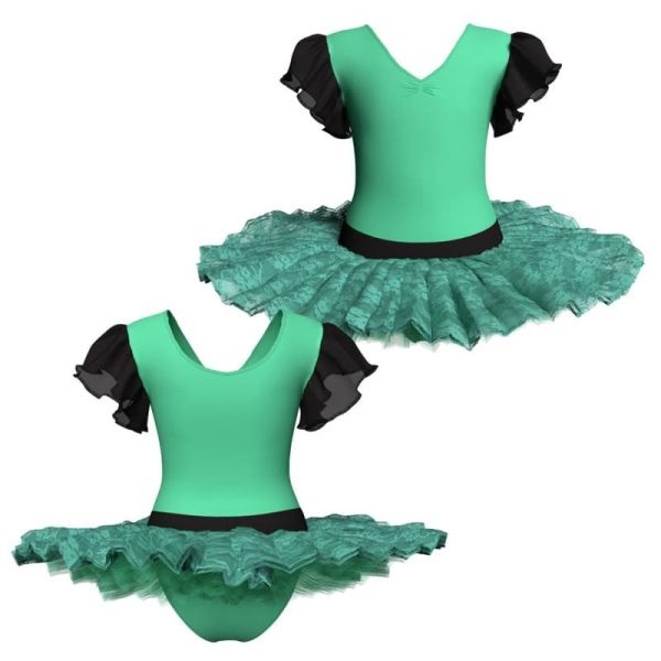 tutu ballerina con inserto e maniche a volant in rete o pizzo tub280967