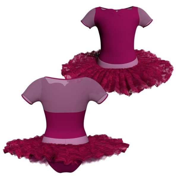 tutu ballerina manica corta con inserto in rete o pizzo tub111