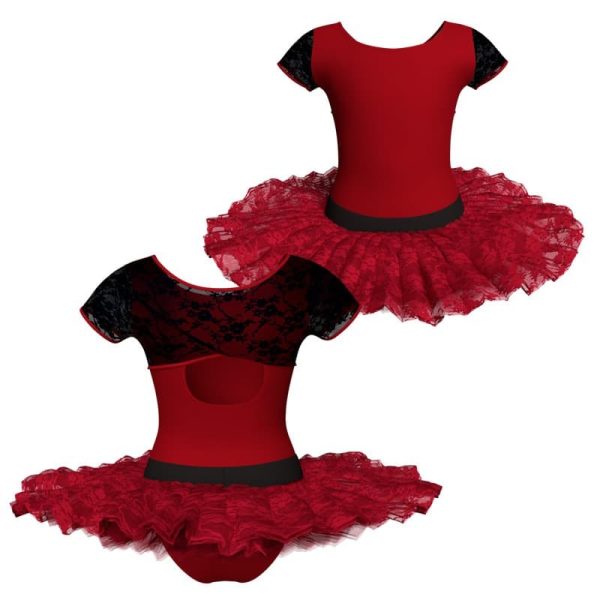 tutu ballerina manica corta con inserto in rete o pizzo tub20845