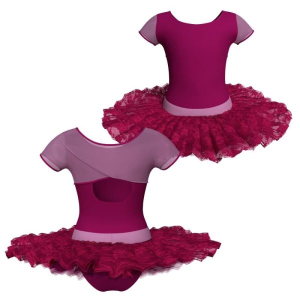 tutu ballerina manica corta con inserto in rete o pizzo tub208567