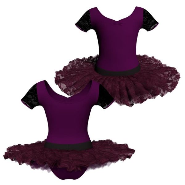 tutu ballerina manica corta con inserto in rete o pizzo tub473t1