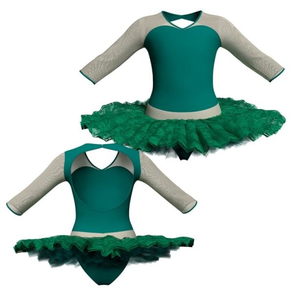 tutu ballerina maniche 3 4 con inserto in rete o pizzo tub126456