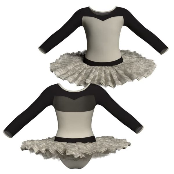 tutu ballerina maniche lunghe con inserto in rete o pizzo tub101945